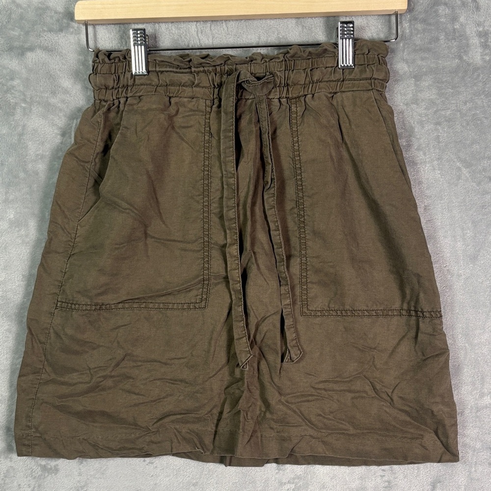 H&M Army Green Ruffle Waist Midi Skirt Size 4